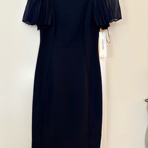 Calvin Klein Black Midi Dress with Pleated Sleeves